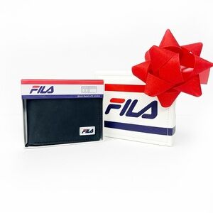 Fila Black Bifold Wallet • Logo Front • 7 Card Slots • ID Window • Gift Box